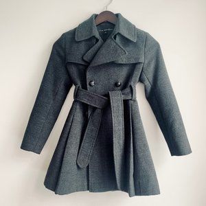 Girls Via Spiga Double-Breasted Pea Coat Dress Jacket, Charcoal, Size Medium